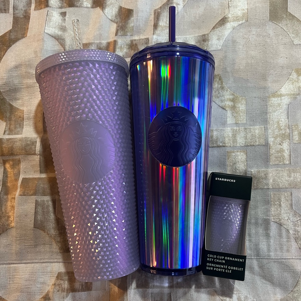 Starbucks purple/lavender tumblers with matching cup chain